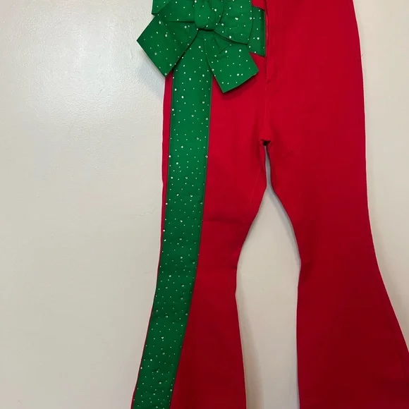 Judith March Red Flare Pants with Green Side Bow. Medium. NWOT - Picture 3 of 9
